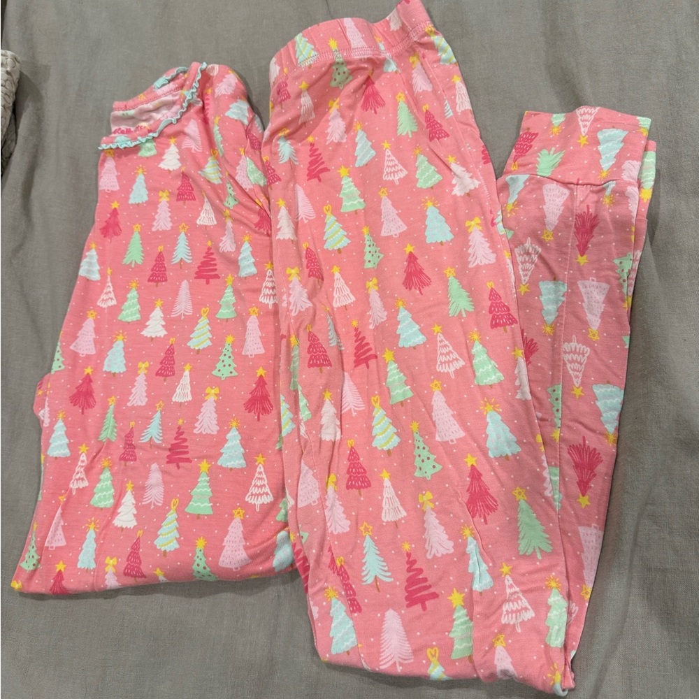 Ruffle Butts Pink Festive Tree Pajama Set